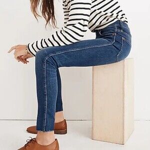 Madewell Jeans Skinny Dark Wash Denim High Rise 9" inch Paloma Raw Hem 28 Blue